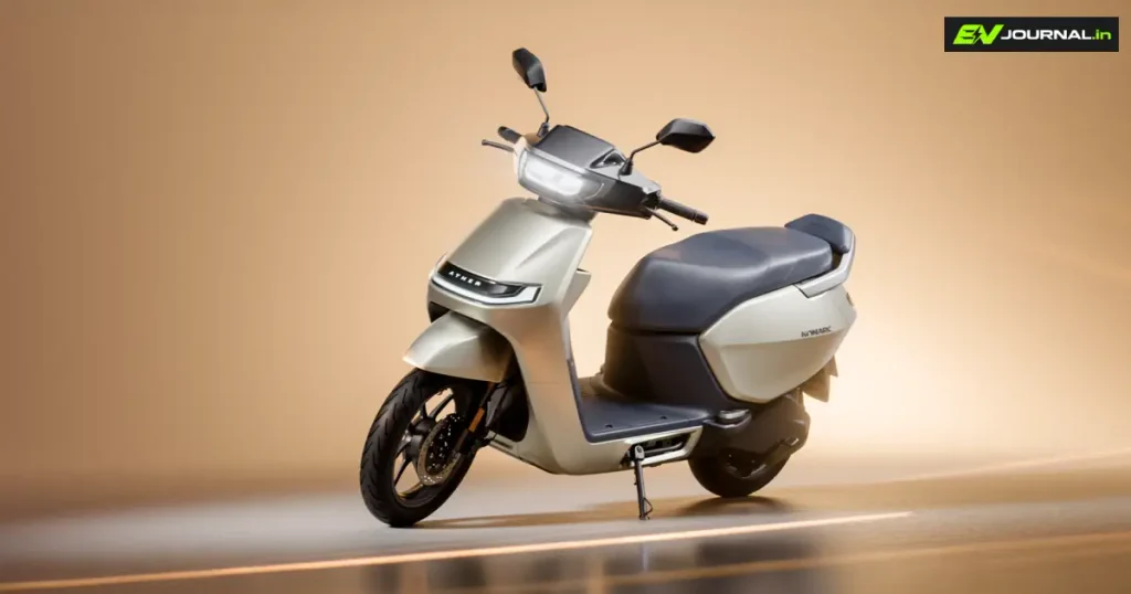 Ather Energy Q2 FY27 results and a light beige Ather electric scooter with a sleek design
