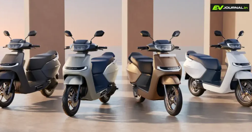 Ather Energy Q2 FY27 results coverage featuring Ather electric scooters in multiple colours