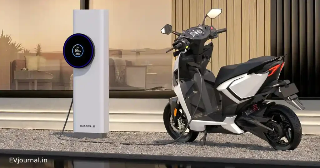 Electric scooter connected to a home EV charging station.