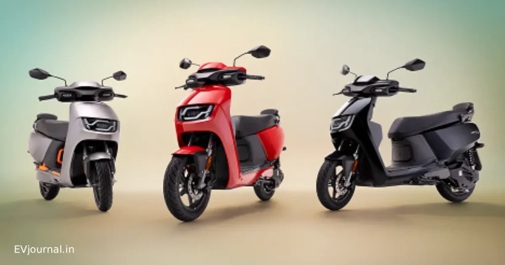 Three electric scooters shown in different colours for an EV buying guide.