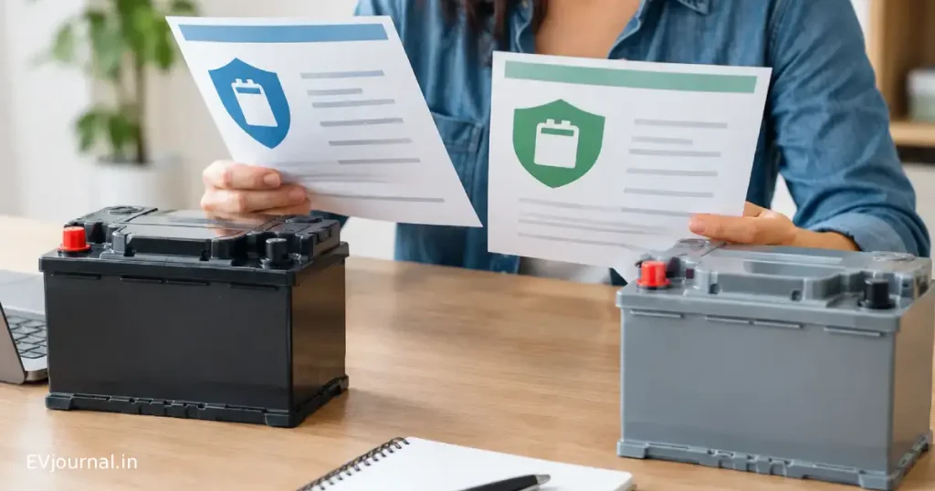 Comparison of two batteries to illustrate electric scooter battery warranty and replacement considerations.