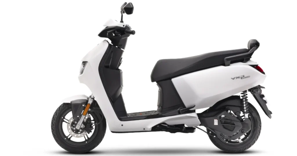 Long-Range Electric Scooters in India – White Hero Vida VX2 electric scooter with a practical design and black alloy wheels