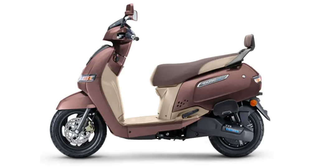 Long-Range Electric Scooters in India – TVS iQube electric scooter in brown and beige dual-tone colour