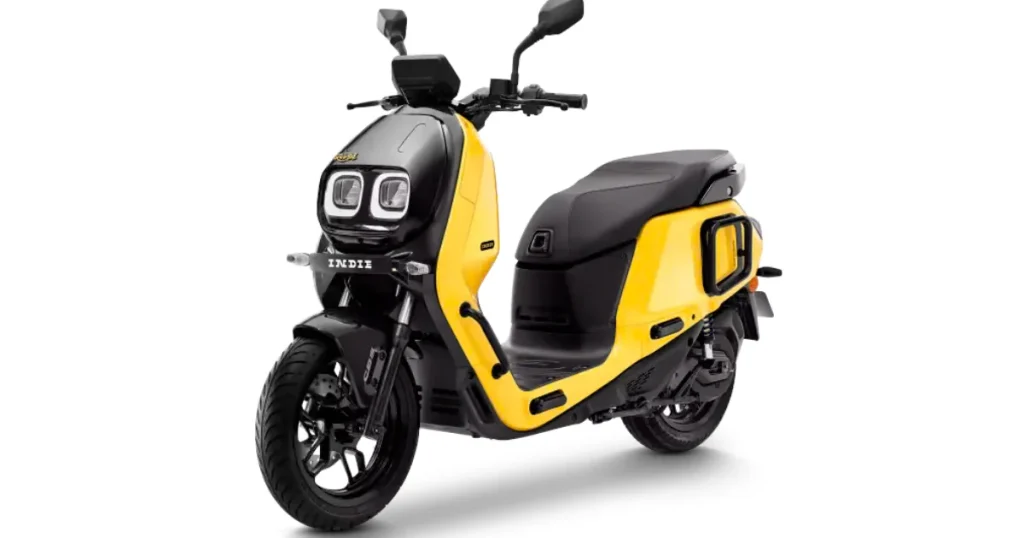 Long-Range Electric Scooters in India – Yellow and black Indie electric scooter with dual LED headlamps