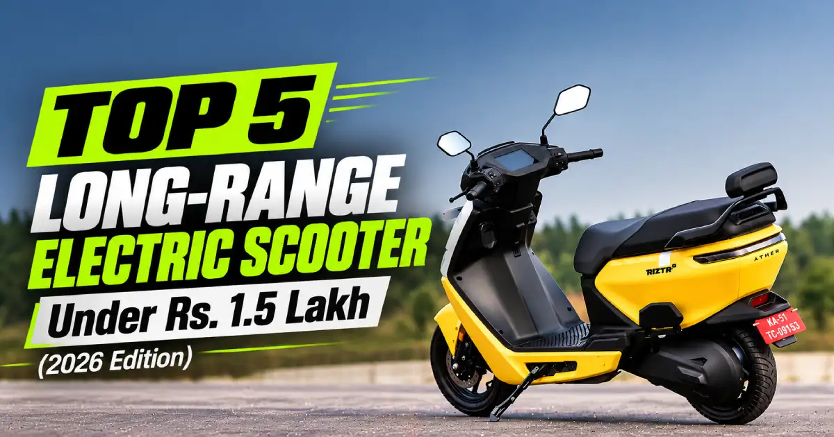 Long-Range Electric Scooters in India – Ather Rizta yellow electric scooter featured in the 2026 top 5 list under Rs. 1.5 lakh