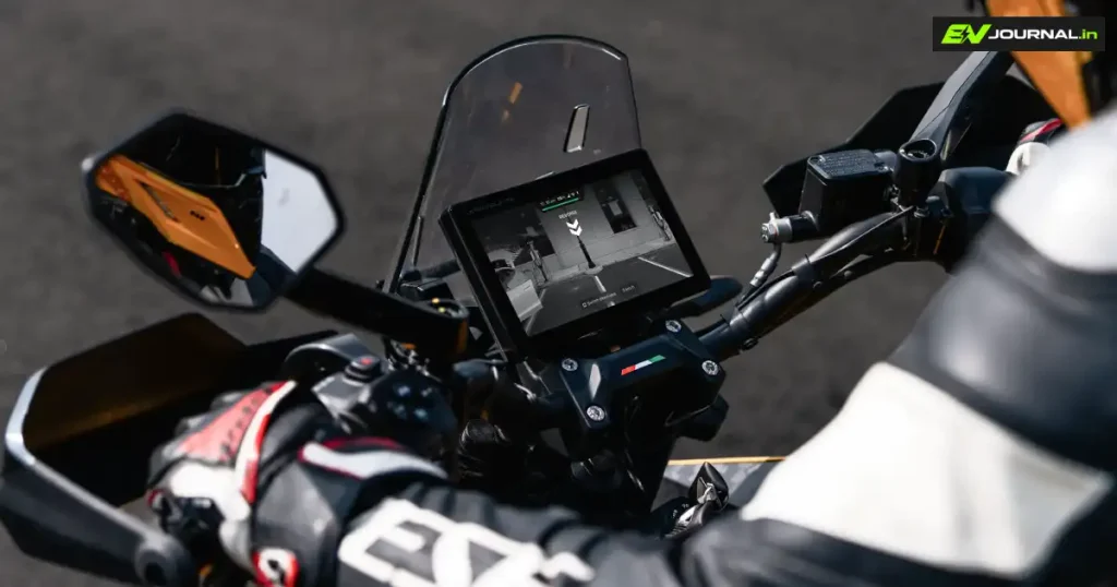 Ultraviolette X-47 Venom electric motorcycle touchscreen dashboard and handlebar controls
