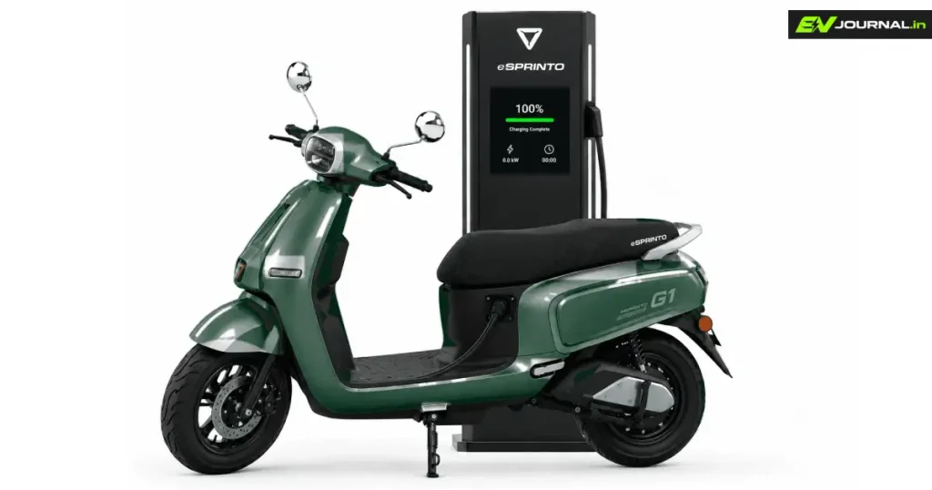 e-Sprinto G1 electric scooter connected to a charging unit